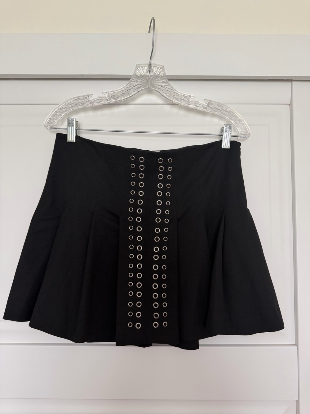 Zara Black Skater Mini Skirt with Silver Eyelet Columns